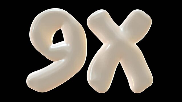 9x with milky color isolated on transparent background. 3d animation for double and bonus concept