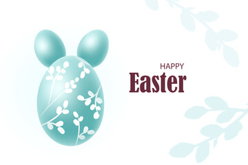 Happy Easter background. Blue 3D eggs in the form of a rabbit on a white background. Vector illustration.