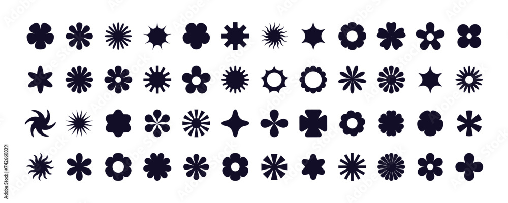 Poster Vector set of minimalist design elements, futuristic shapes and geometric figures and stars - abstract background elements for branding, packaging, prints and social media posts