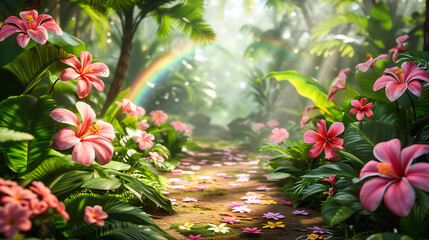 Magical forest scenery with enchanting sunlight, embodying a fairy tale landscape in beautiful artwork