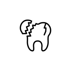 Cracked tooth line icon, stomatology and dental, broken tooth sign vector graphics, a linear pattern on a white background