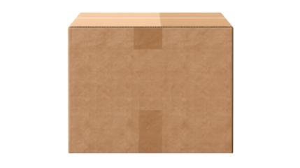 empty closed cardboard box mockup, isolated cutout object with shadow on transparent background. Png file