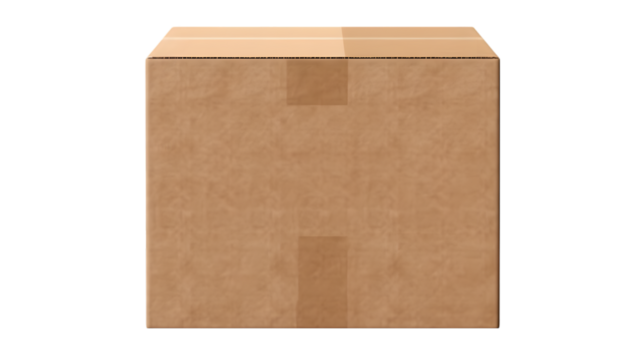 empty closed cardboard box mockup, isolated cutout object with shadow on transparent background. Png file