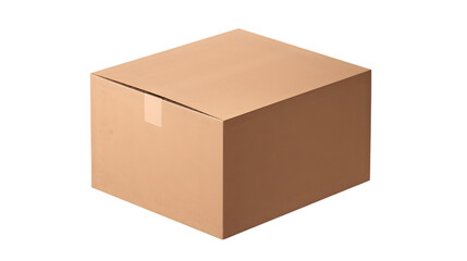 empty closed cardboard box mockup, isolated cutout object with shadow on transparent background. Png file