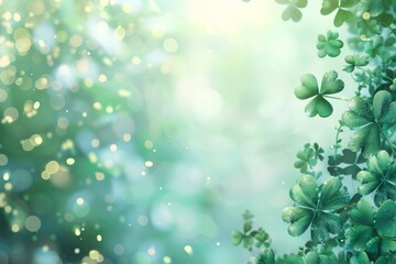 Clovers Of Green: Blurred Background For St. Patrick's Day Celebration - obrazy, fototapety, plakaty