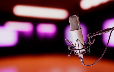 Professional microphone in radio studio