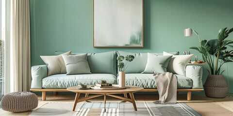 Scandinavian-Style Living Room In Pastel Mint Color
