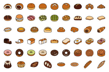 Set of icons of various types of bread.	