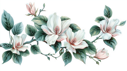 Painting flowers and leaves on a white background