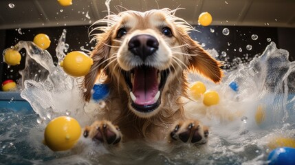 clean happy dog bath - obrazy, fototapety, plakaty