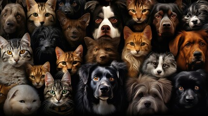 fur cats and dogs pattern - obrazy, fototapety, plakaty