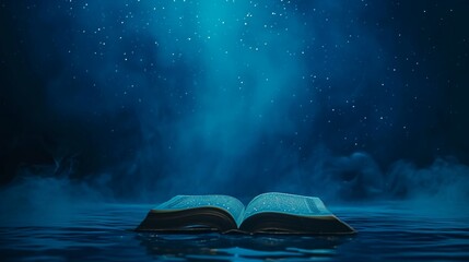 Revered Scripture: Quran - Ramadan Islamic Scripture with Blue Copy Space