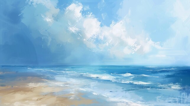 Gentle Coastal Impressionism: Soft Ocean and Beach