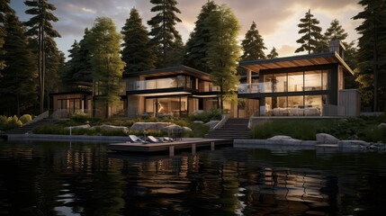 Fototapeta na wymiar retreat luxury lake home