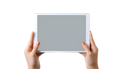 Girl hands Holding iPad on white or Transparent Background, png