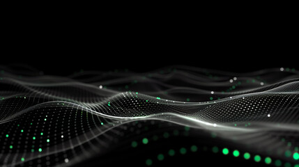  Abstrakter dunkler Technologie Hintergrund mit grünen linearen Wellen in Bewegung - obrazy, fototapety, plakaty