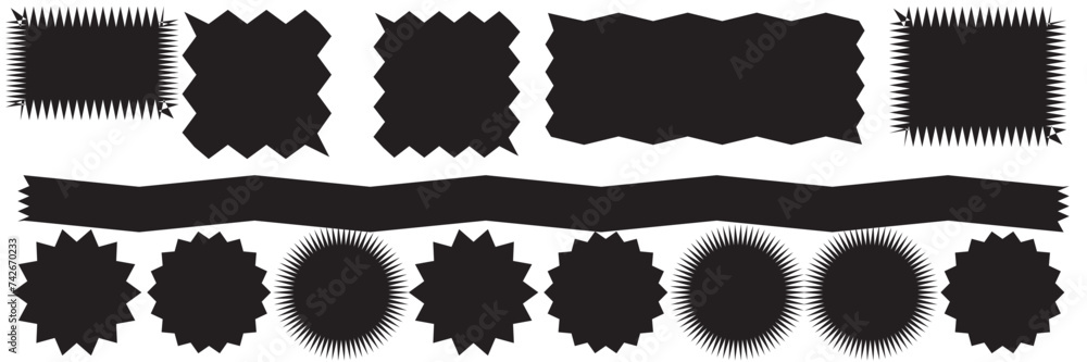 Poster zig zag edge rectangle shape collection. jagged rectangular elements set. black graphic design eleme