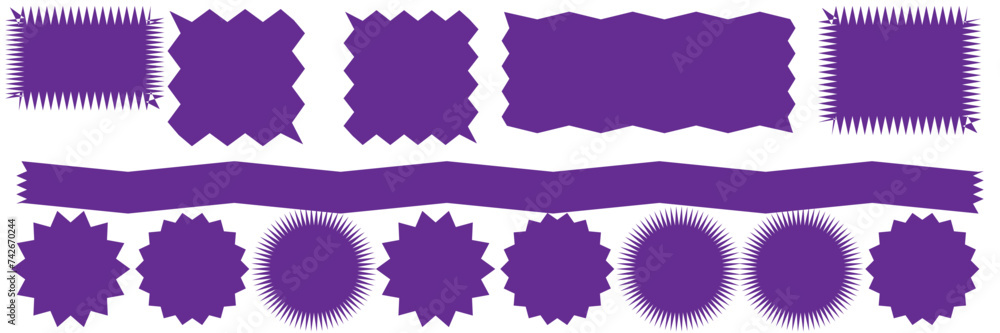 Poster zig zag edge rectangle shape collection. jagged rectangular elements set. black graphic design eleme