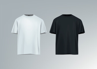 Men's black and white short sleeve t-shirt mockup. Front view. Vector template.