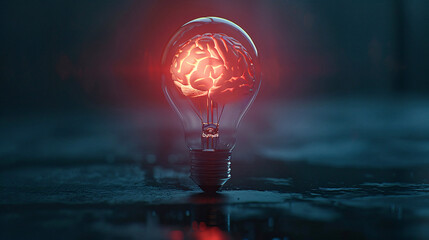 Innovative thinking: brain encased in lightbulb, signifying startup and creativity - obrazy, fototapety, plakaty