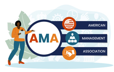 AMA, American Management Association. Concept with keywords and icons. Flat vector illustration. Isolated on white background.