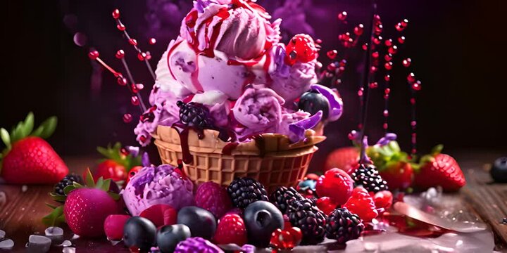 ice cream with berries 4K Video