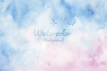 Naklejka na ściany i meble Dreamy Blue and Soft Pink Watercolor Background on White Wall