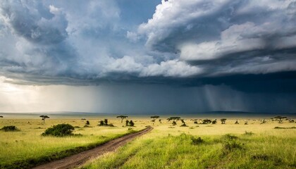 as the rain comes in over the serengeti - obrazy, fototapety, plakaty