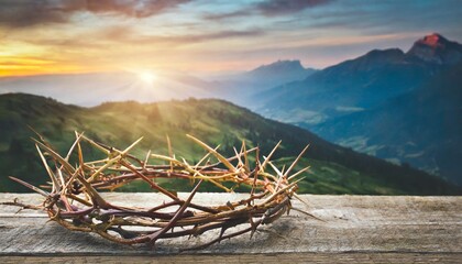 crown of thorns with crown of on vintage background the death and victory of jesus christ