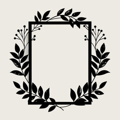 Black and white frame with flowers swirling around it. 
 Vector illustration
