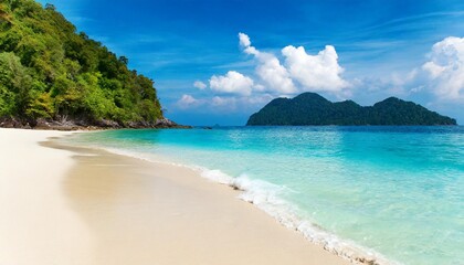 Fototapeta na wymiar white sand beach and blue sea at andaman sea