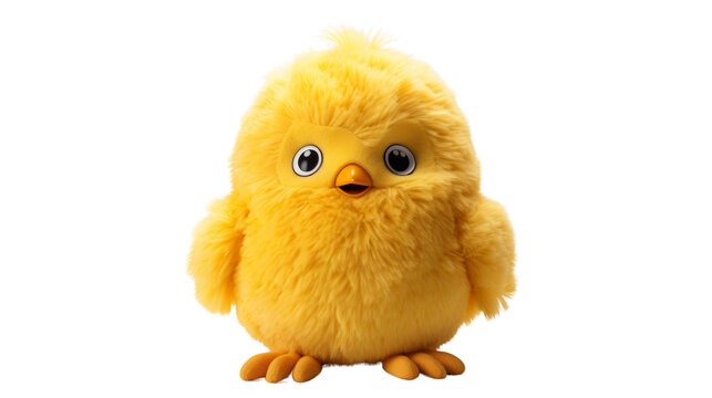 Chick, small chicken stuffed animal toy isolated on white, transparent, PNG