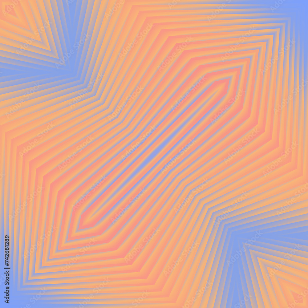 Poster colorful abstract composition of orange and pink stripes on a blue background. 3d rendering digital 