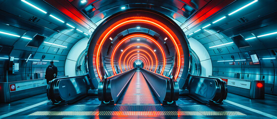 Futuristic tunnel with modern technology and lighting, illustrating the fast pace of urban...