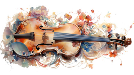 Harmonic Bloom - Watercolor Violin with Floral Notes - 742682009