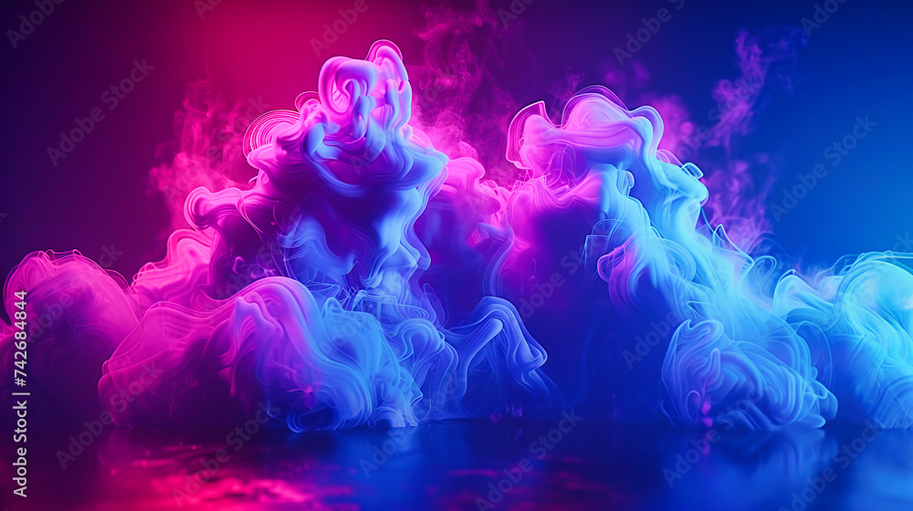 Poster artistic fluidity: abstract design with blue and pink ink patterns on a dark background