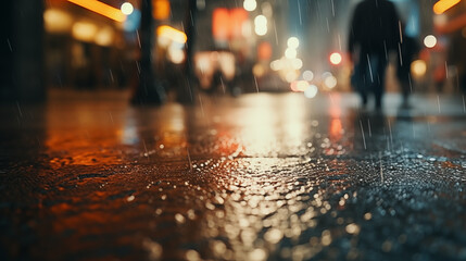 Warm background picture of the street in the rain
