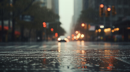 Warm background picture of the street in the rain
