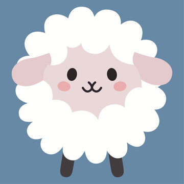 Illustration of cute white sheep, lamb on a blue background
