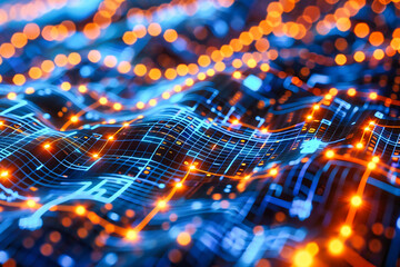 Futuristic digital network concept, visualizing the interconnected web of technology, science, and abstract communication