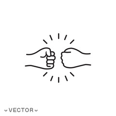 Fist bump icon, hand friendship, boxing punch, Relationship concept, thin line symbol isolated on white background, eps 10 vector illustration