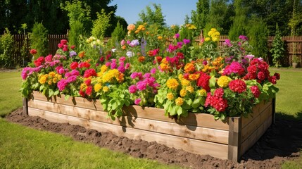Fototapeta na wymiar gardening raised flower bed