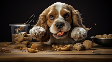 thief dog stealing food - obrazy, fototapety, plakaty