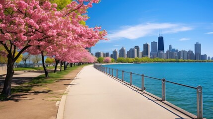 Obraz premium running lakefront trail chicago