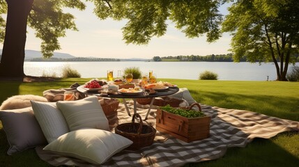 outdoors summer picnic by lake