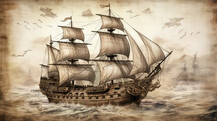 ocean pirate ship drawing