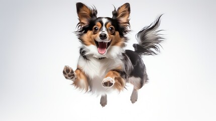 happy dog playing white background
