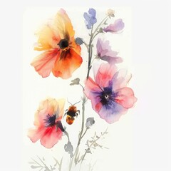 Watercolor of colored tulips bouquet. ai generated