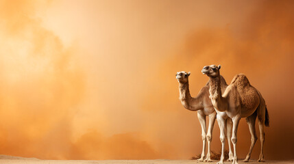 camel in the desert Two camels in the desert