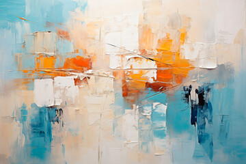 Abstract wall modern art, oil painting, blue and orange colors
